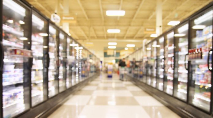 Frozen good aisle in grocery store