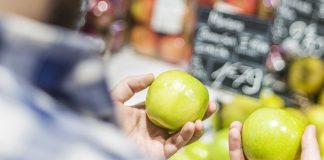 Choosing healthy food at grocery store