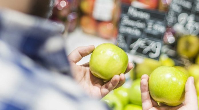 Choosing healthy food at grocery store