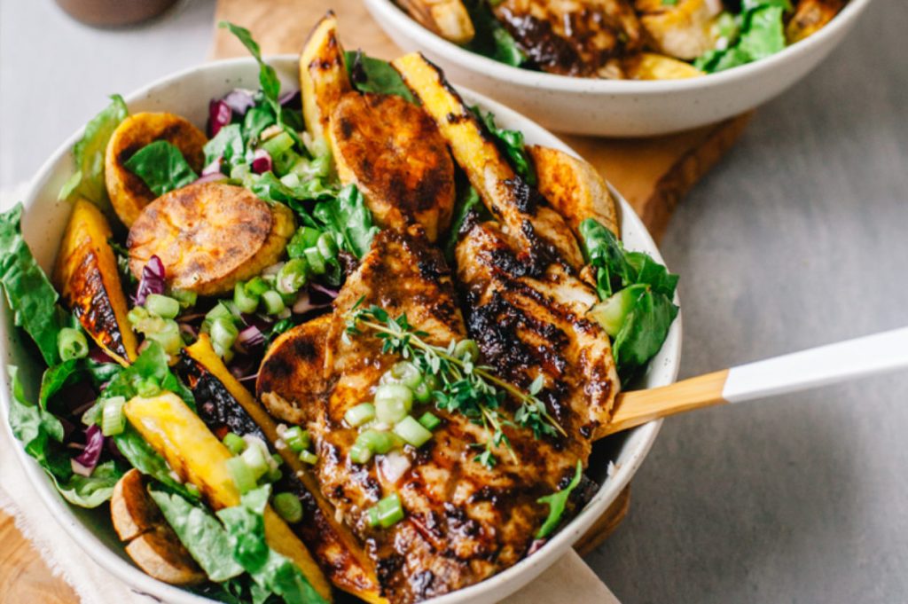 Tilapia Salad with Jerk Marinade and Baked Plantain The Healthy Fish