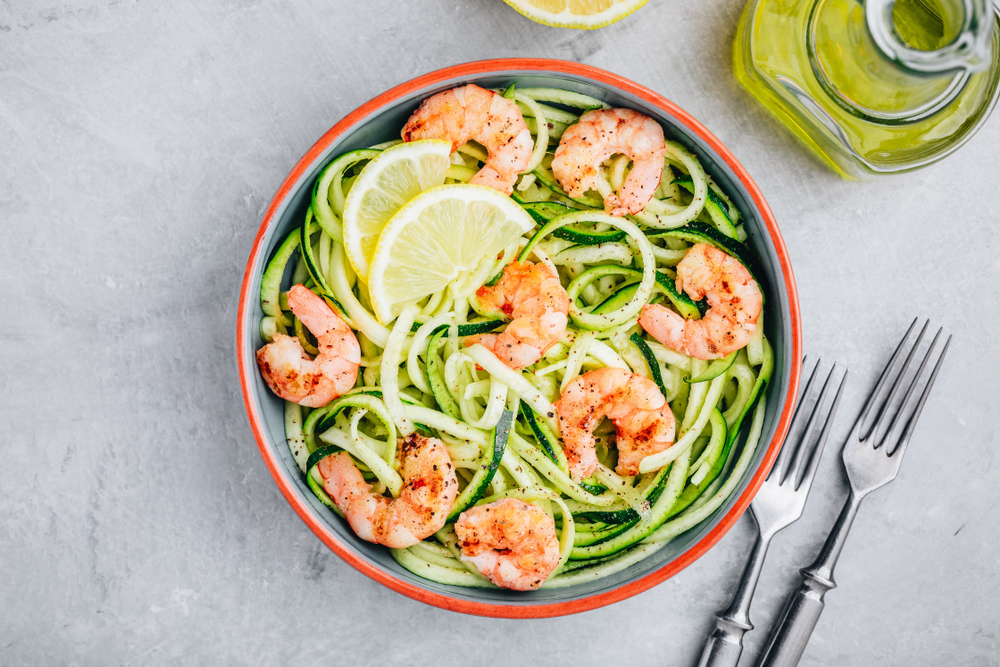 Spiralized zucchini noodles with shrimp