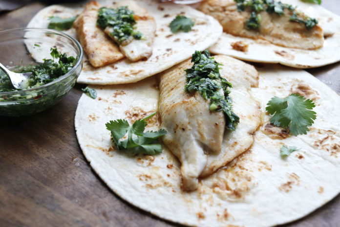Tilapia tacos with cilantro-lime crema