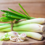 Lemongrass on wooden cutting board