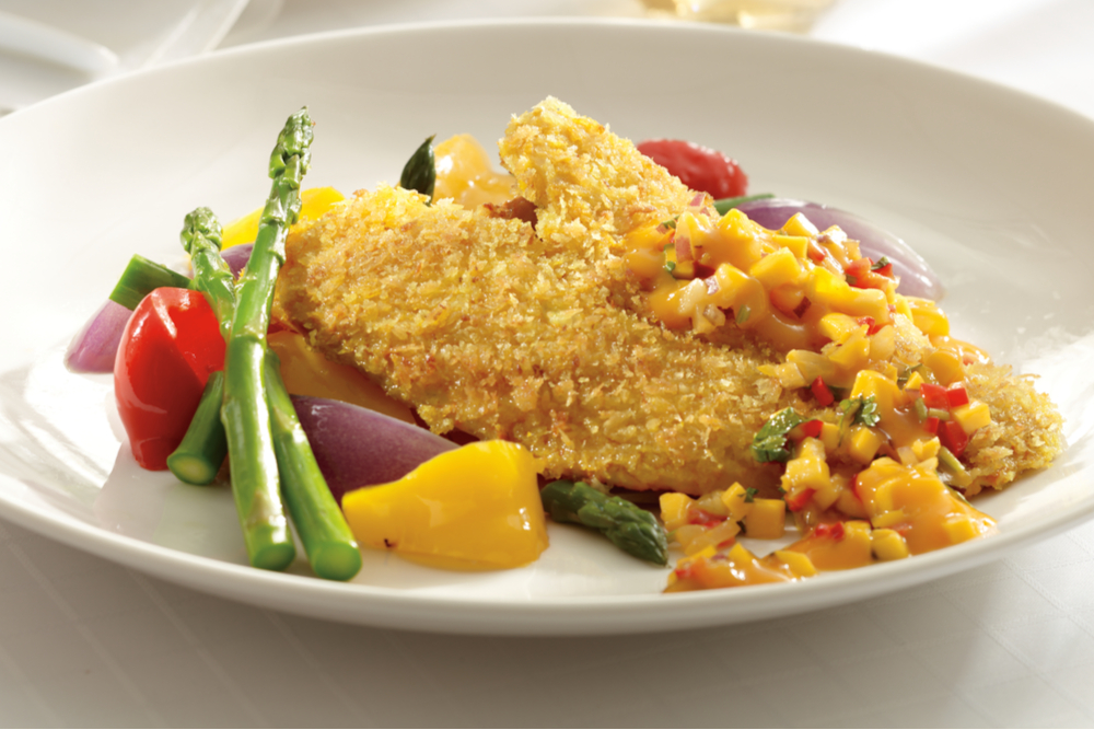 Tilapia with mango salsa and vegetables