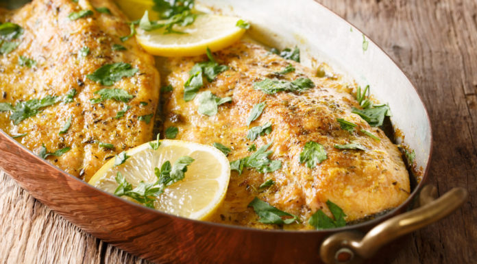 Baked fish with garlic and lemon butter sauce